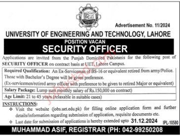 UET New Govt Jobs In Punjab Online Apply December 2024 UET New Govt Jobs In Punjab Online Apply December 2024