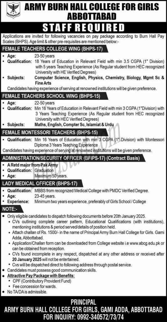 New Govt Jobs Army Burn Hall College In Abbottabad 2025 New Govt Jobs Army Burn Hall College In Abbottabad 2025