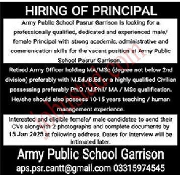 Latest Jobs Army Public School In Pasrur Garrison January 2025 Latest Jobs Army Public School In Pasrur Garrison January 2025