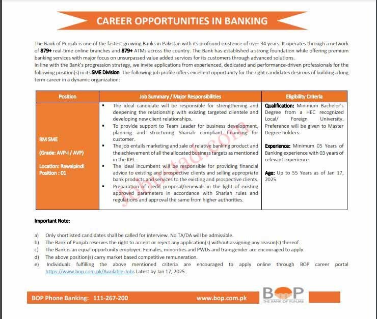 BOP New Govt Jobs In Punjab Online Apply January 2025 BOP New Govt Jobs In Punjab Online Apply January 2025