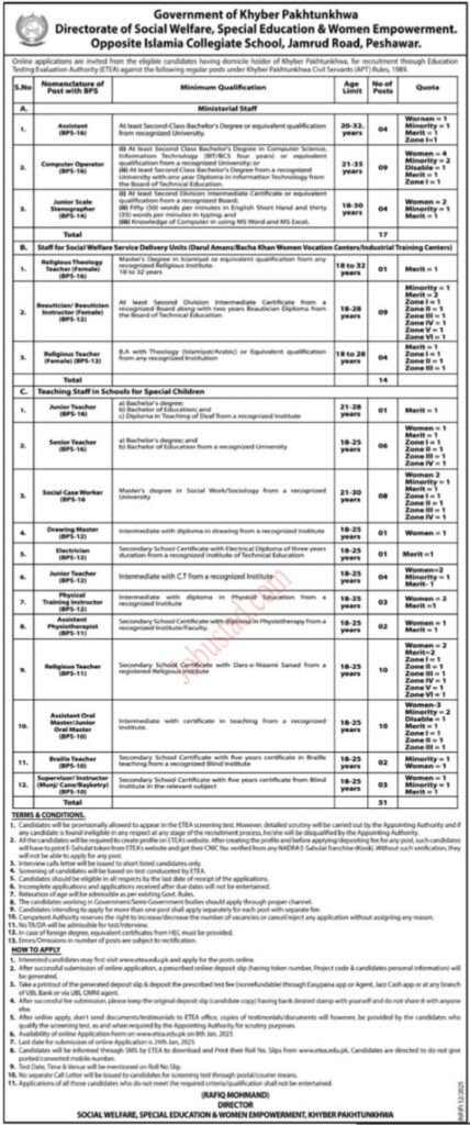 Latest Jobs Social Welfare Development Department In KPK 2025 Latest Jobs Social Welfare Development Department In KPK 2025
